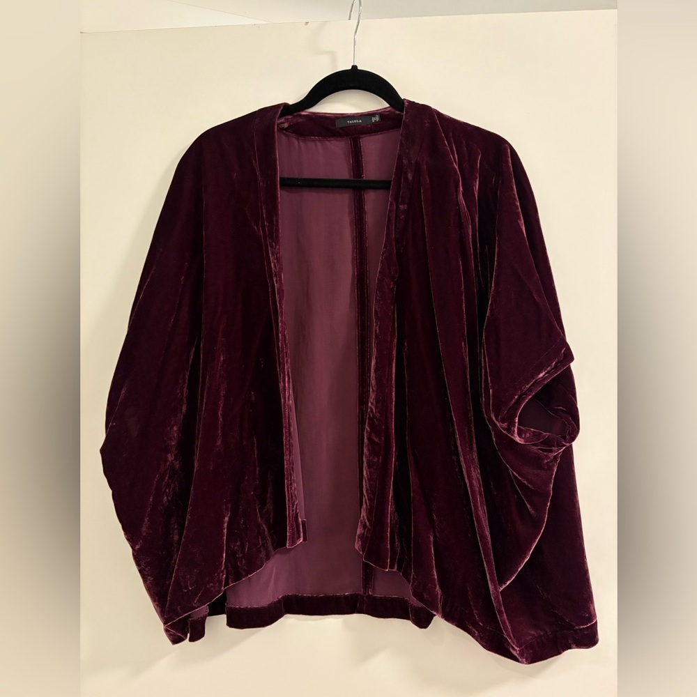 Aritzia Talula Velvet Rich Burgundy Poncho